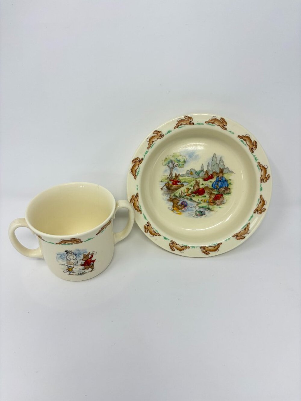 Vintage Bunnykins Royal Doulton Bone China Child's Cup and Bowl Set Rabbit Bunny